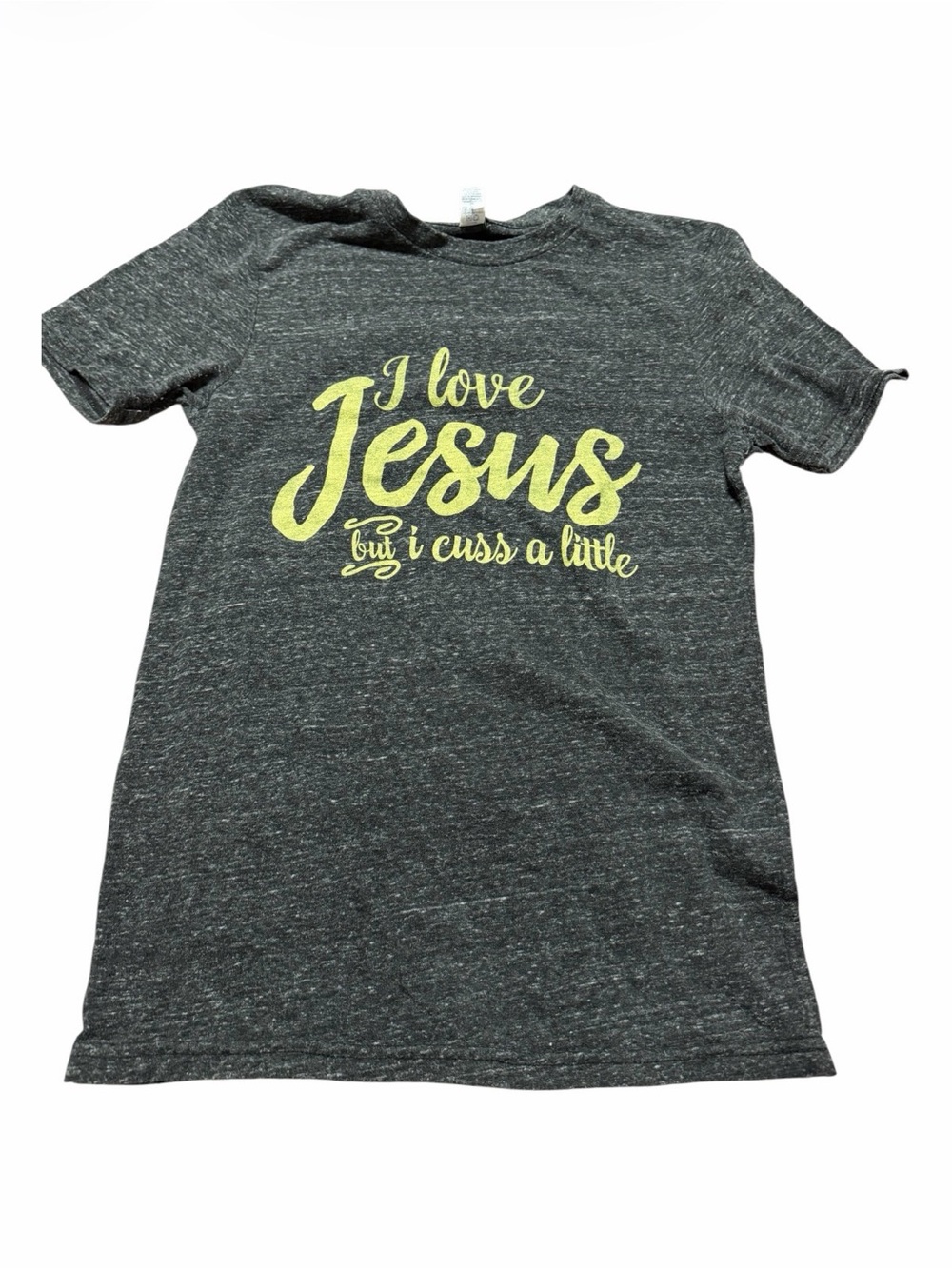“I Love Jesus but I Cuss” Graphic Tee Humor Novelty Size Small Religious Church